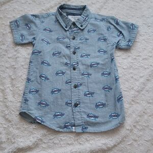 Sovereign Code Light Blue Short-Sleeve Button-Down Comic Boom 'Awesome' Graphic